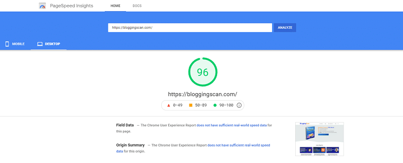 google page speed inside its a free blogging tool as well