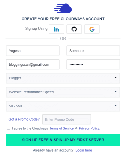 Cloudways Free trial 